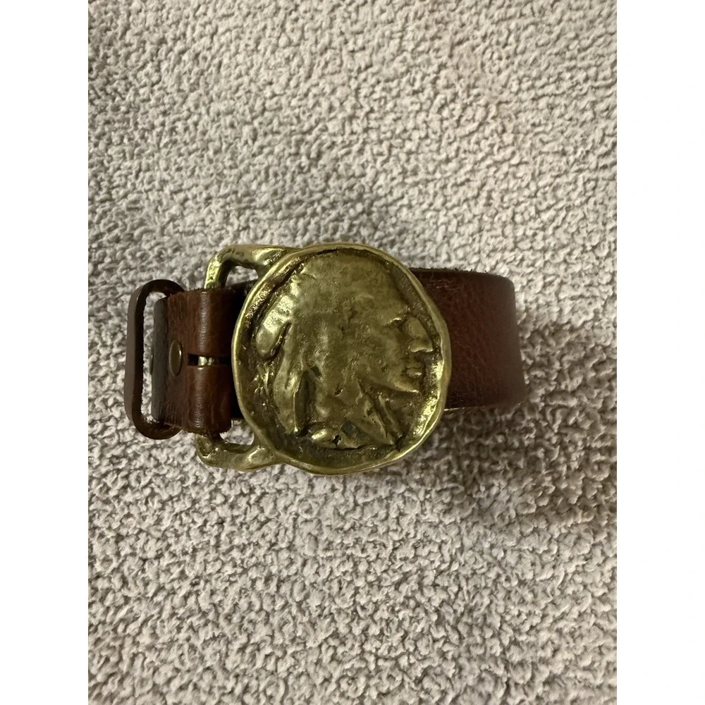 Vintage 70's Solid Brass Indian Head Belt Buckle 40